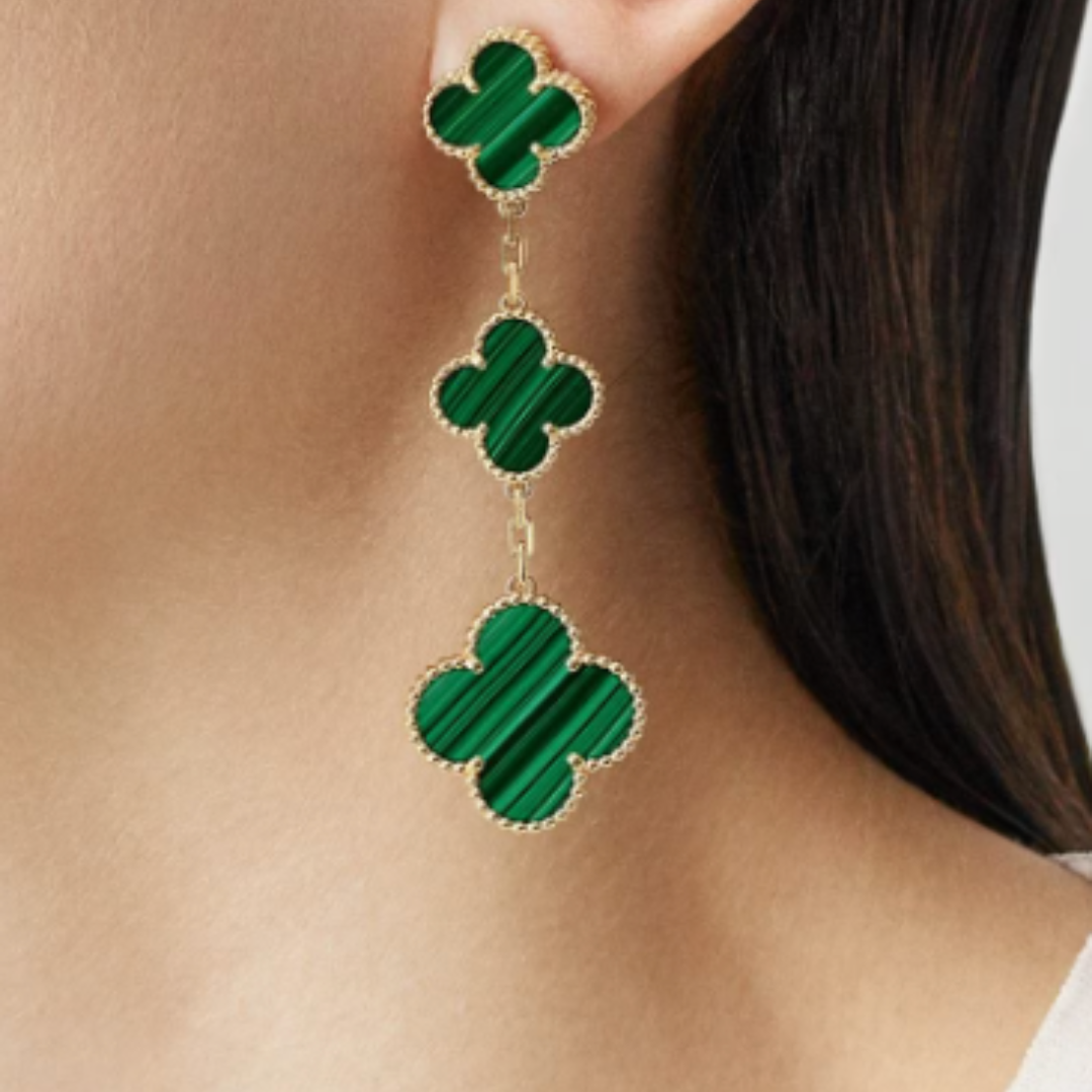 Four-Leaf Clover Earrings with Multiple Charms | Emerald